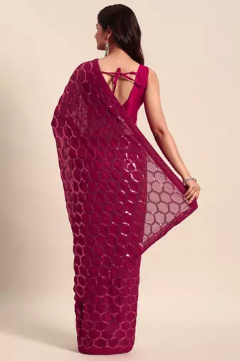 Honeycomb Sequins Work Georgette Bollywood Style Saree
