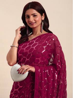 Honeycomb Sequins Work Georgette Bollywood Style Saree 3