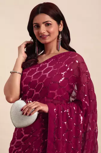 Honeycomb Sequins Work Georgette Bollywood Style Saree