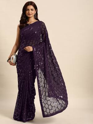 Honeycomb Sequins Work Georgette Bollywood Style Saree 1