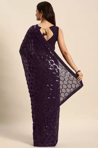 Honeycomb Sequins Work Georgette Bollywood Style Saree