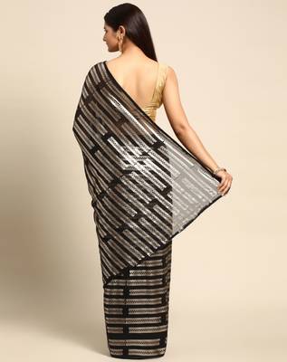 Striped Sequins Work Georgette Bollywood Style Saree 2