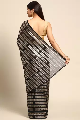 Striped Sequins Work Georgette Bollywood Style Saree