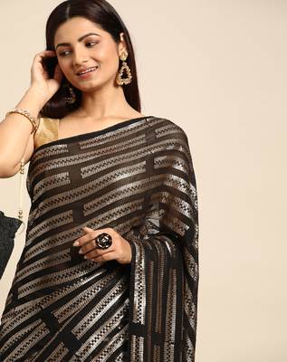 Striped Sequins Work Georgette Bollywood Style Saree 3