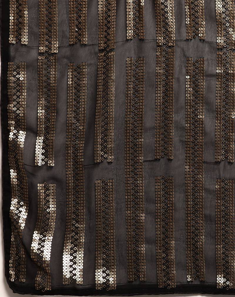 Striped Sequins Work Georgette Fabric Bollywood Style Saree