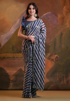 Striped Sequins Work Georgette Bollywood Style Saree 2