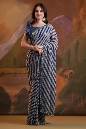 Striped Sequins Work Georgette Bollywood Style Saree