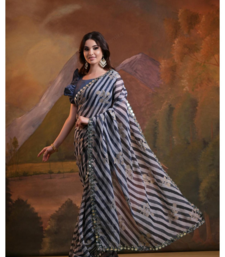 Striped Sequins Work Georgette Bollywood Style Saree