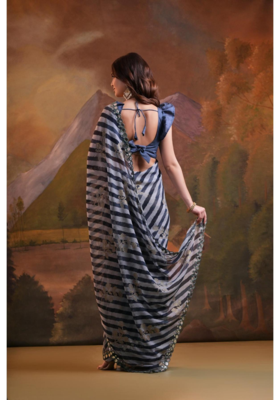 Striped Sequins Work Georgette Bollywood Style Saree 3