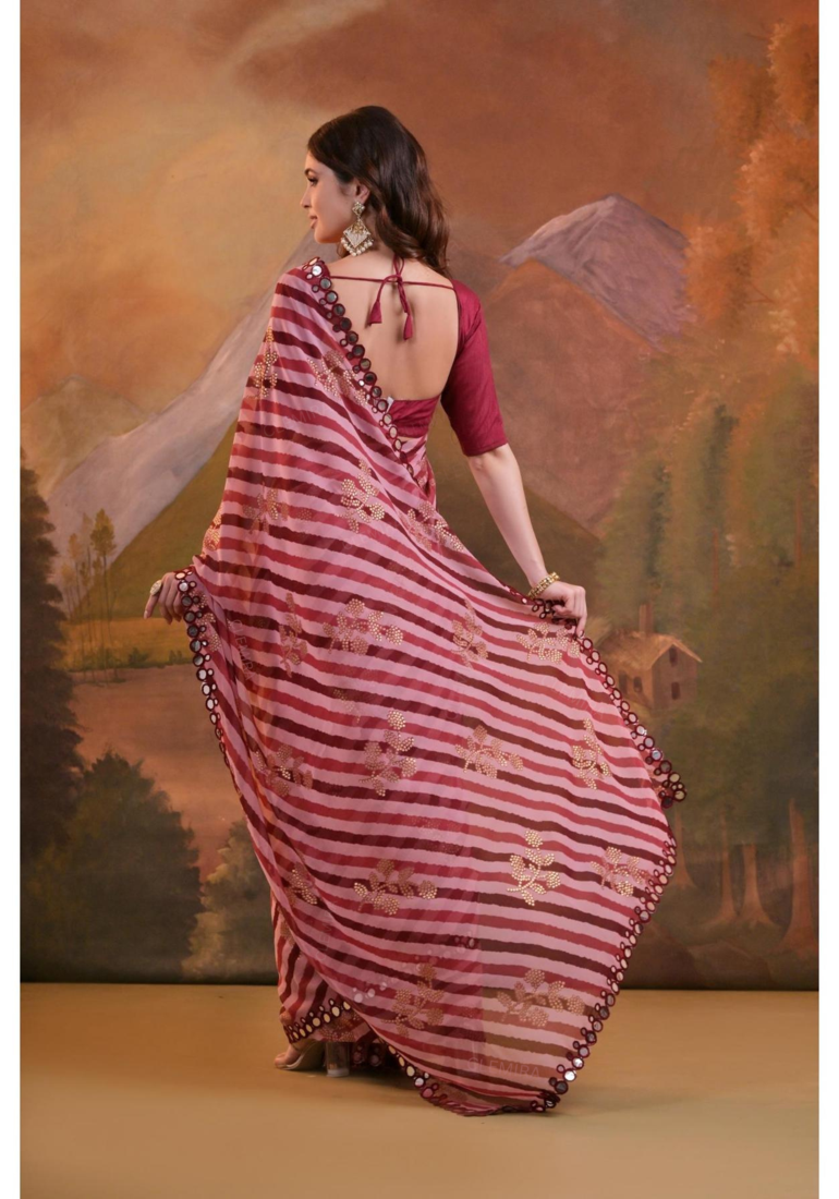 Striped Sequins Work Georgette Fabric Bollywood Style Saree