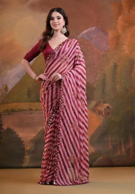 Striped Sequins Work Georgette Bollywood Style Saree 3