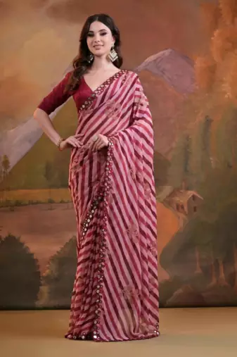 Striped Sequins Work Georgette Bollywood Style Saree