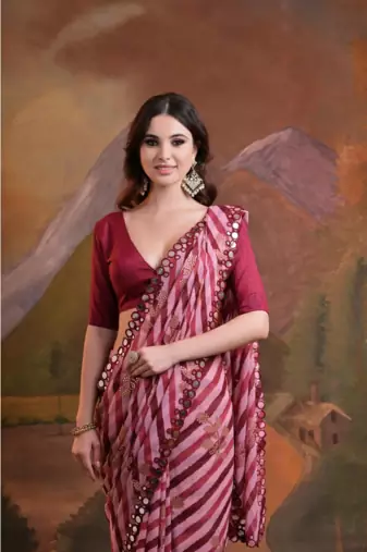 Striped Sequins Work Georgette Bollywood Style Saree