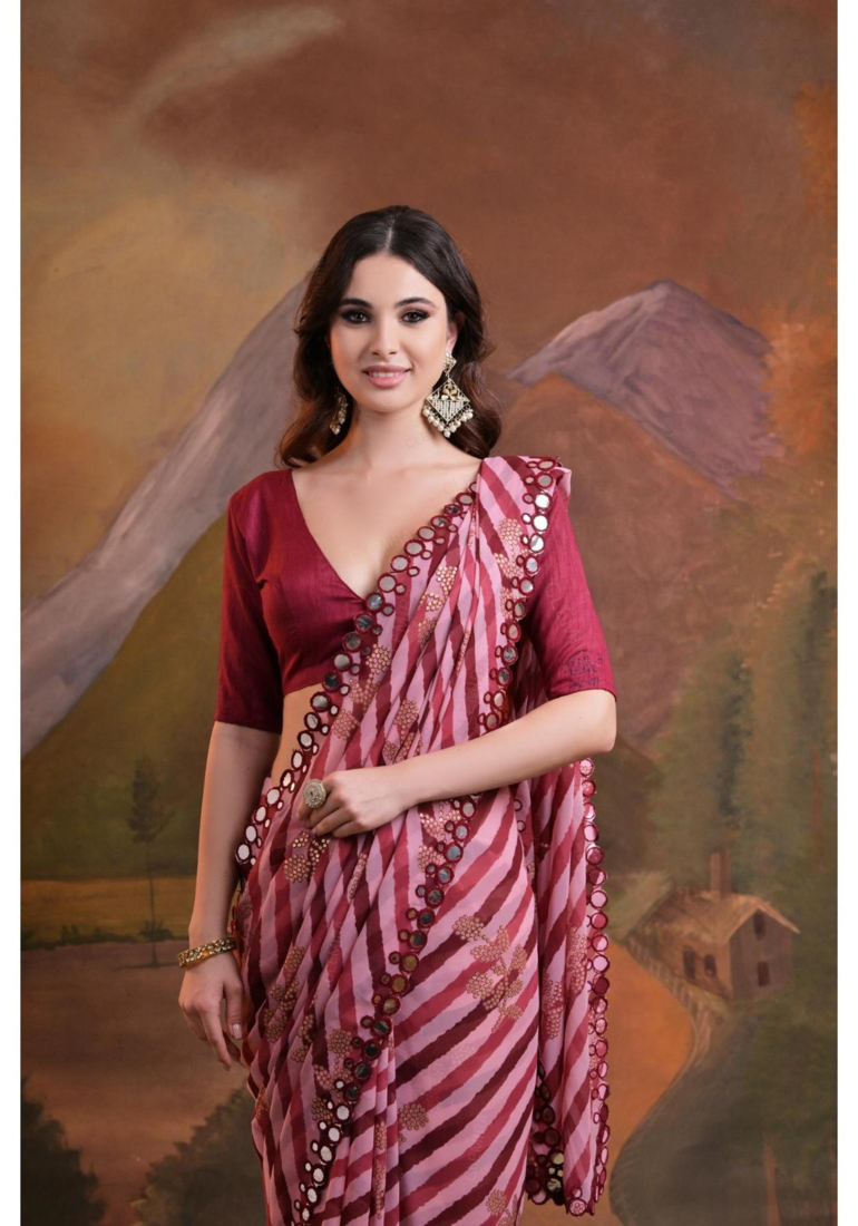 Striped Sequins Work Georgette Fabric Bollywood Style Saree