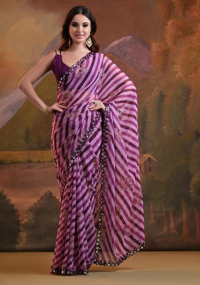 Striped Sequins Work Georgette Bollywood Style Saree 2
