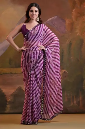 Striped Sequins Work Georgette Bollywood Style Saree