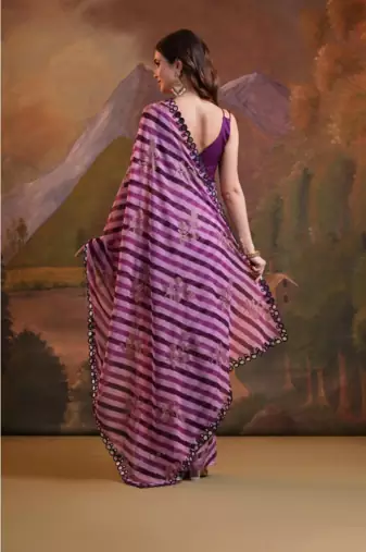 Striped Sequins Work Georgette Bollywood Style Saree