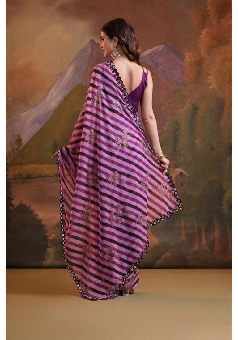 Striped Sequins Work Georgette Fabric Bollywood Style Saree