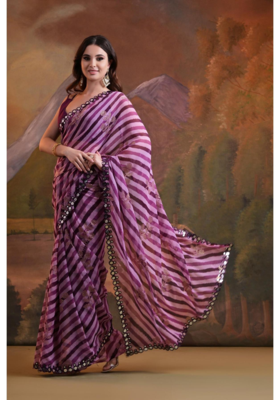 Striped Sequins Work Georgette Bollywood Style Saree 1
