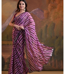 Striped Sequins Work Georgette Bollywood Style Saree