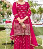 Dark pink heavy georgette with full heavy front & back embroidery work