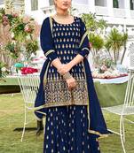 Royal blue heavy georgette with full heavy front & back embroidery work
