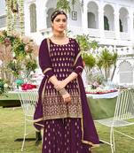 Dark Purple Heavy Georgette With Full Heavy Front & Back Embroidery Work