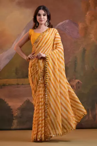 Striped Sequins Work Georgette Bollywood Style Saree