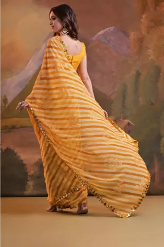 Striped Sequins Work Georgette Bollywood Style Saree