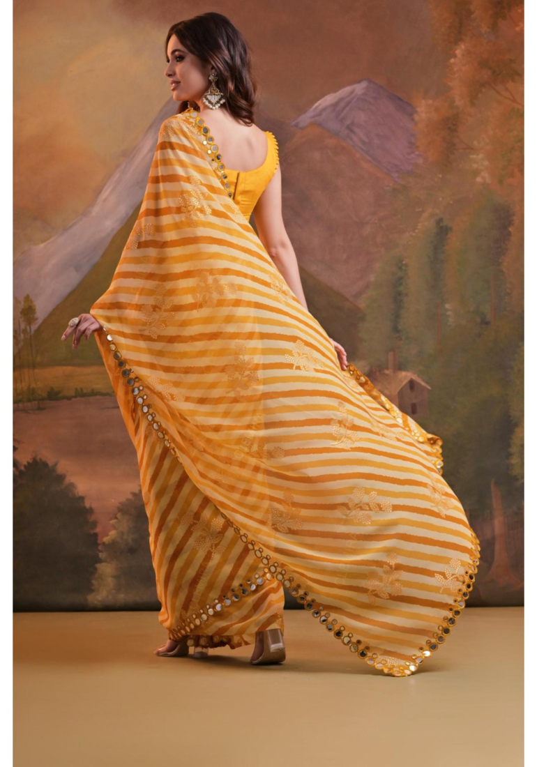 Striped Sequins Work Georgette Fabric Bollywood Style Saree