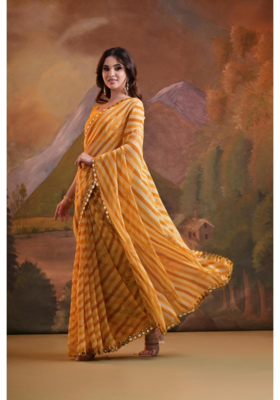 Striped Sequins Work Georgette Bollywood Style Saree 1