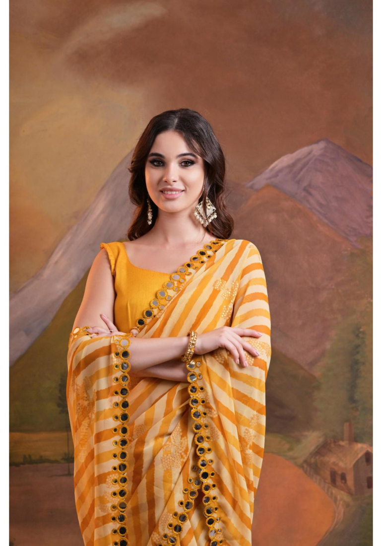 Striped Sequins Work Georgette Fabric Bollywood Style Saree