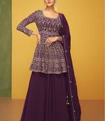 Georgette dark purple designer anarkali skirt style salwar kameez suit