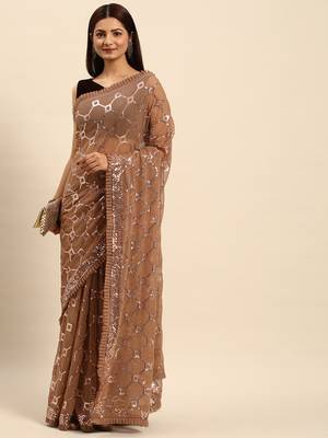 Fully Sequins Work Georgette Bollywood Style Saree 1