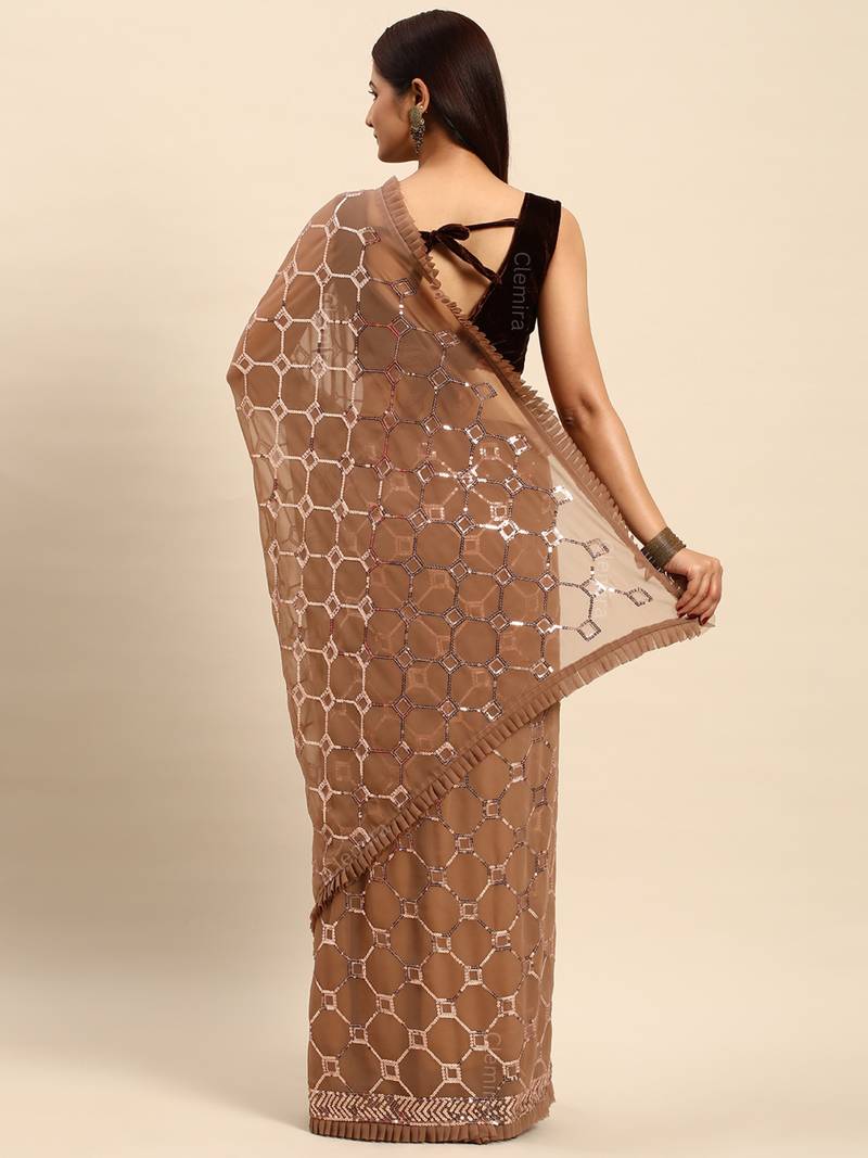 Fully Sequins Work Georgette Fabric Bollywood Style Saree