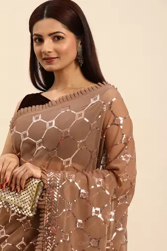 Fully Sequins Work Georgette Bollywood Style Saree