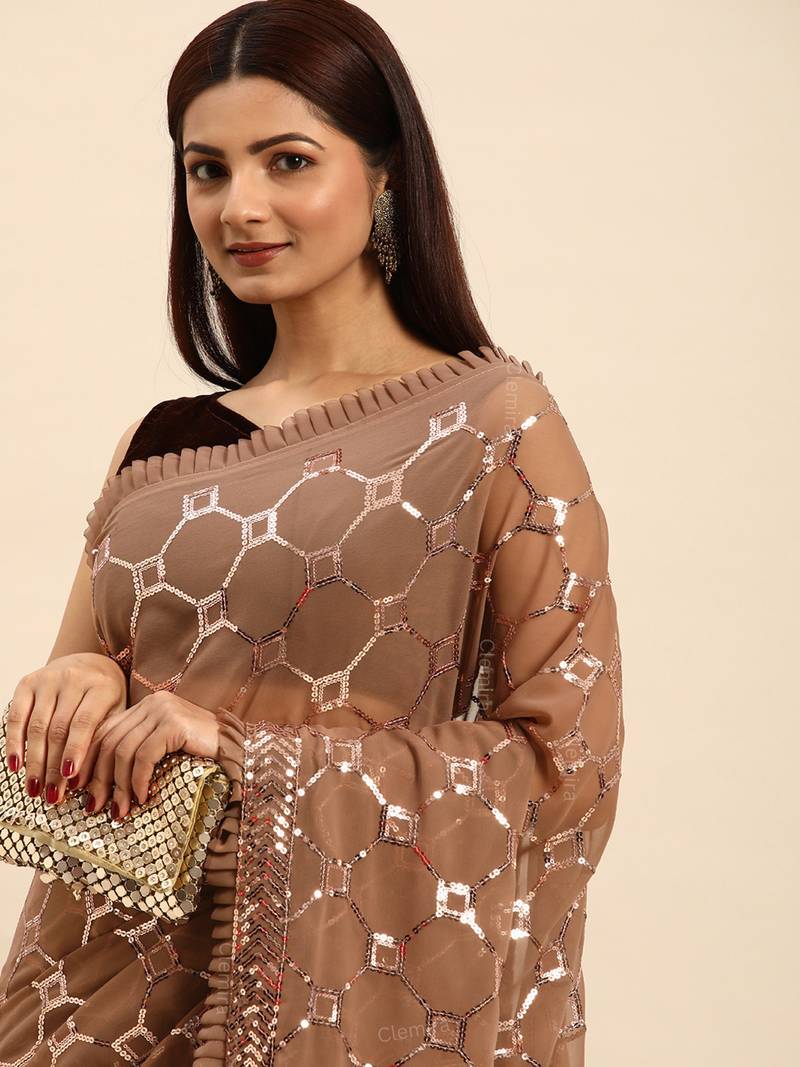 Fully Sequins Work Georgette Fabric Bollywood Style Saree