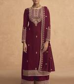 Maroon Embroidered Georgette Stylish Designer Salwar Suit