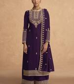 Dark Violet Embroidered Georgette Stylish Designer Salwar Suit