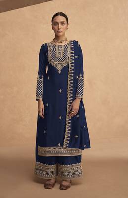 Navy Blue Embroidered Georgette Stylish Designer Salwar Suit 1