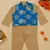 Saka designs boys' beige kurta pajama with blue printed jacket ensemble