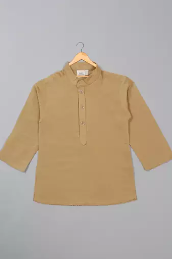 Saka designs boys' beige kurta pajama with blue printed jacket ensemble