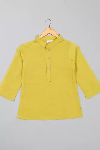 Saka designs boys' lime green kurta pajama with blue printed jacket ensemble