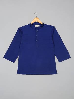 Saka designs boys navy cotton kurta pajama with yellow silk jacket set 2