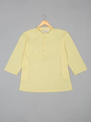 Saka designs boy's cotton yellow kurta pajamas with printed poly chanderi jacket set 2