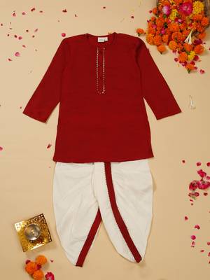 Saka designs boy's cotton kurta & dhoti - maroon 1