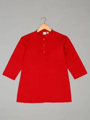 Saka designs boys's red kurta with printed jacket and pajama set 2