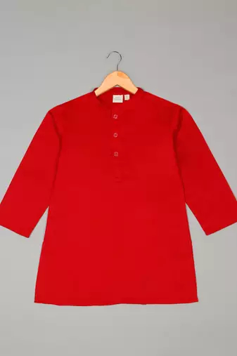 Saka designs boys's red kurta with printed jacket and pajama set