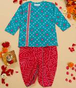 Saka designs boy's printed 100% cotton kurta & dhoti - blue & red
