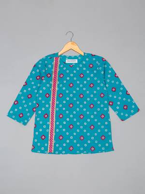 Saka designs boy's printed 100% cotton kurta & dhoti - blue & red 2